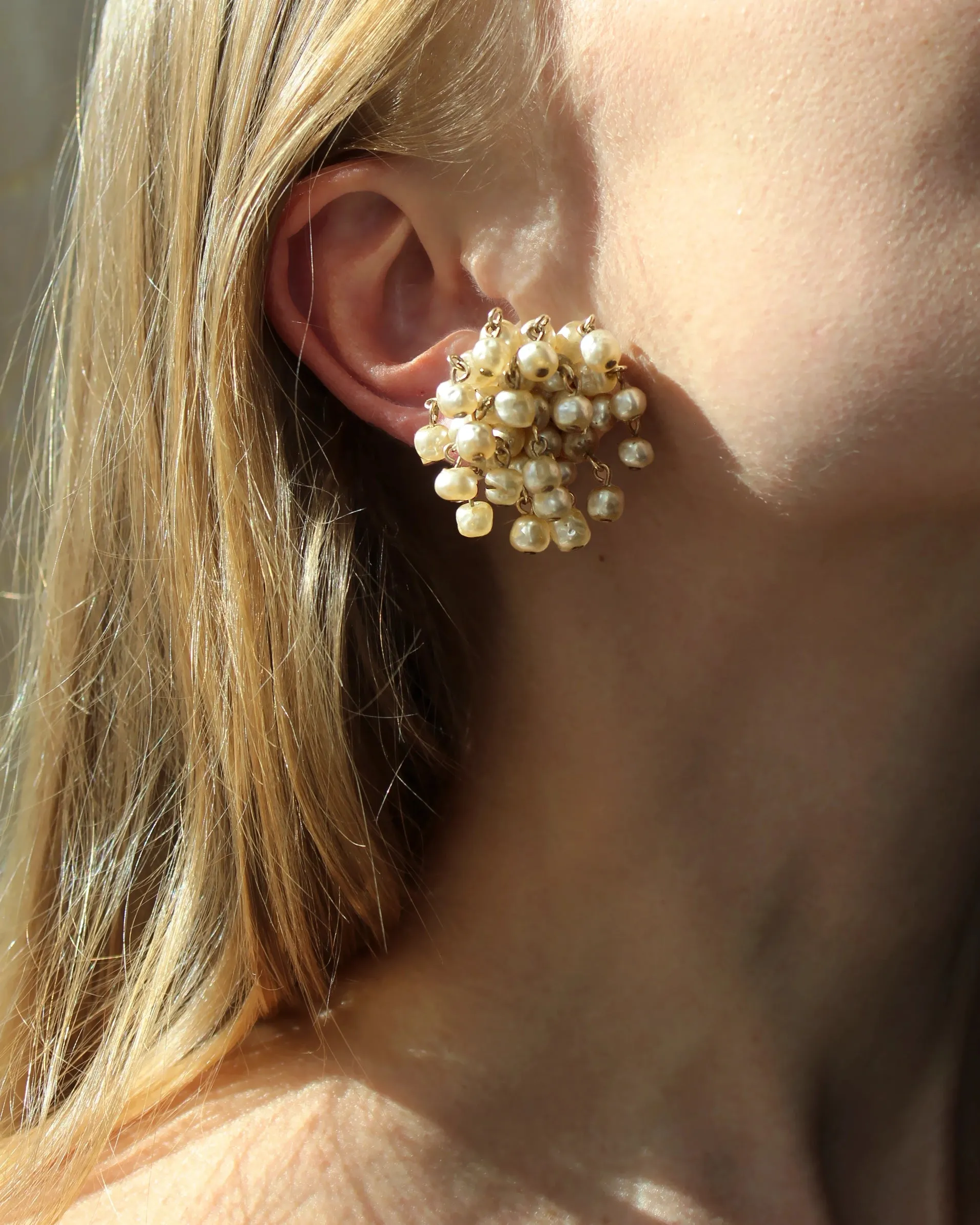Vintage 1960s Pearl Cascade Cluster Earrings