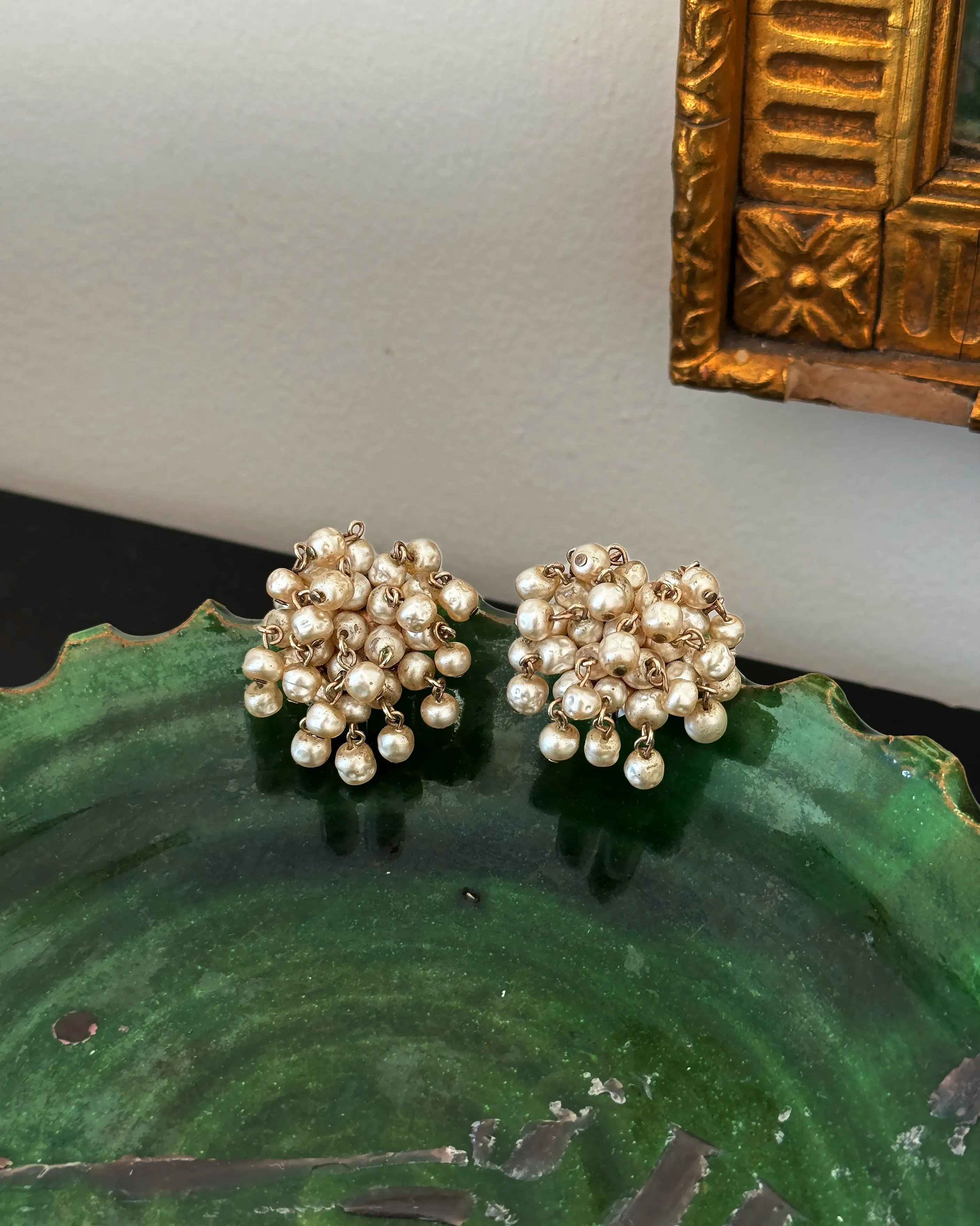 Vintage 1960s Pearl Cascade Cluster Earrings