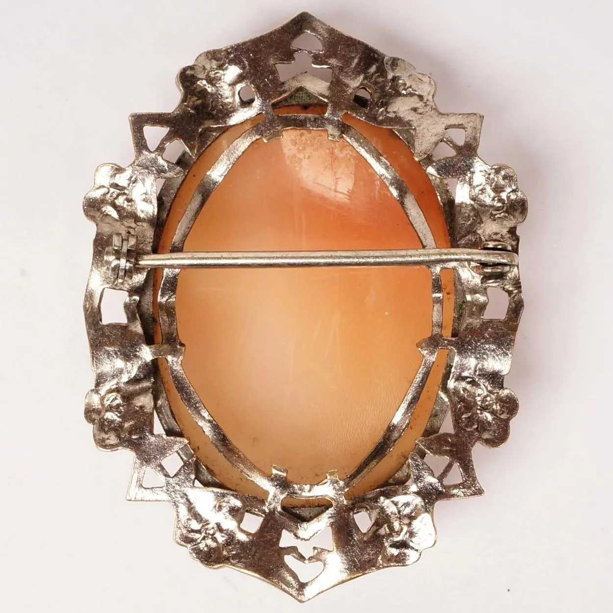 Vintage Cameo Brooch Pendant - Hand Carved - Silver Plated Mount