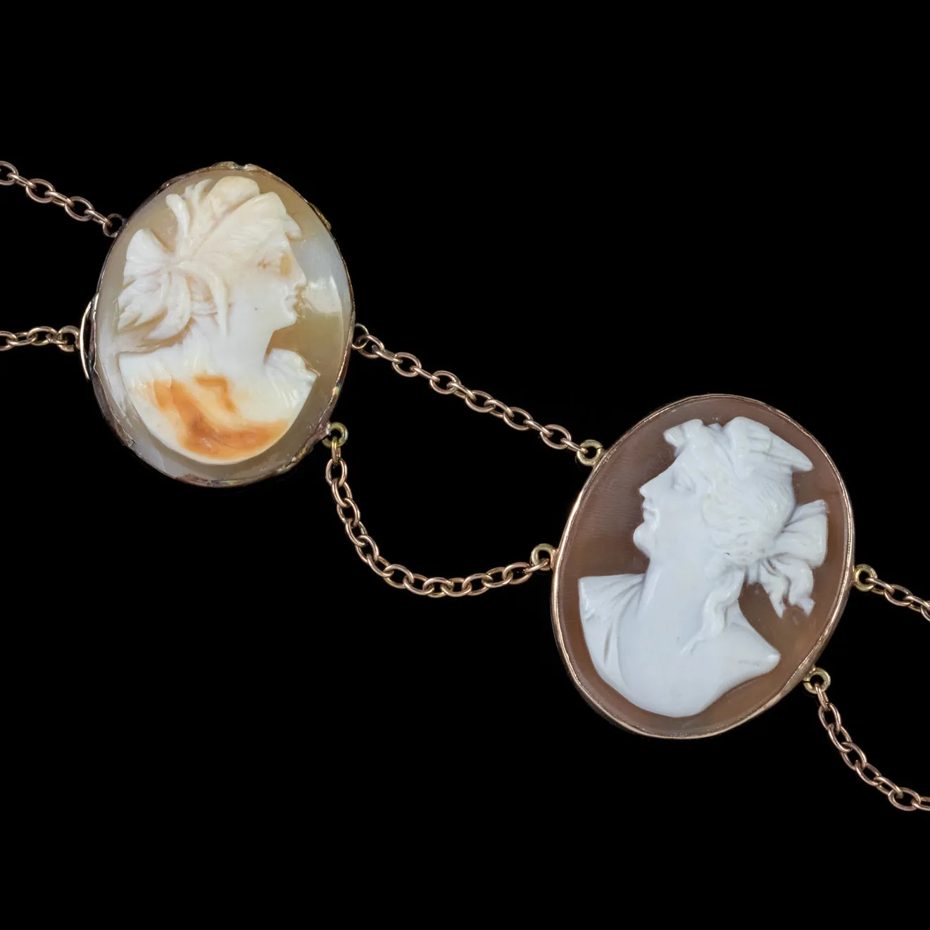 Vintage Cameo Necklace Bullmouth Shell 14Ct Gold Chain Circa 1932