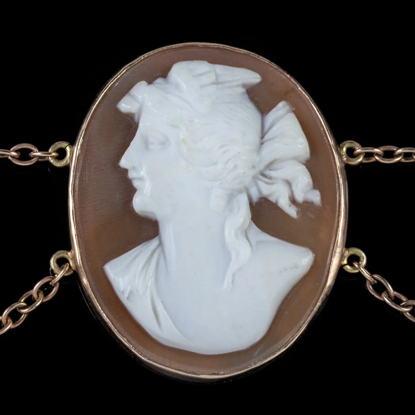 Vintage Cameo Necklace Bullmouth Shell 14Ct Gold Chain Circa 1932