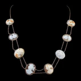 Vintage Cameo Necklace Bullmouth Shell 14Ct Gold Chain Circa 1932