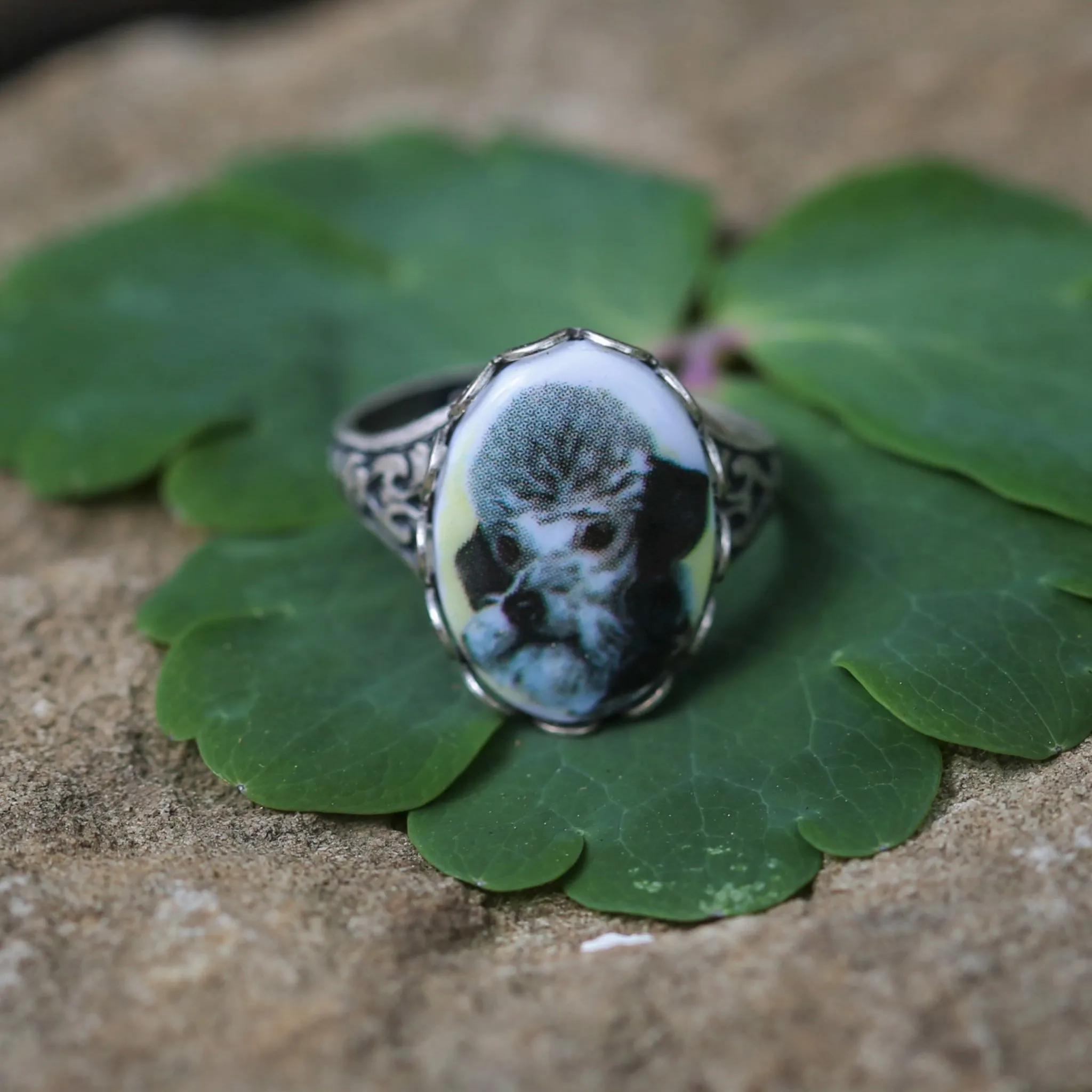 Vintage Dog Cameo Ring in Antiqued Silver or Brass - Choose a Canine