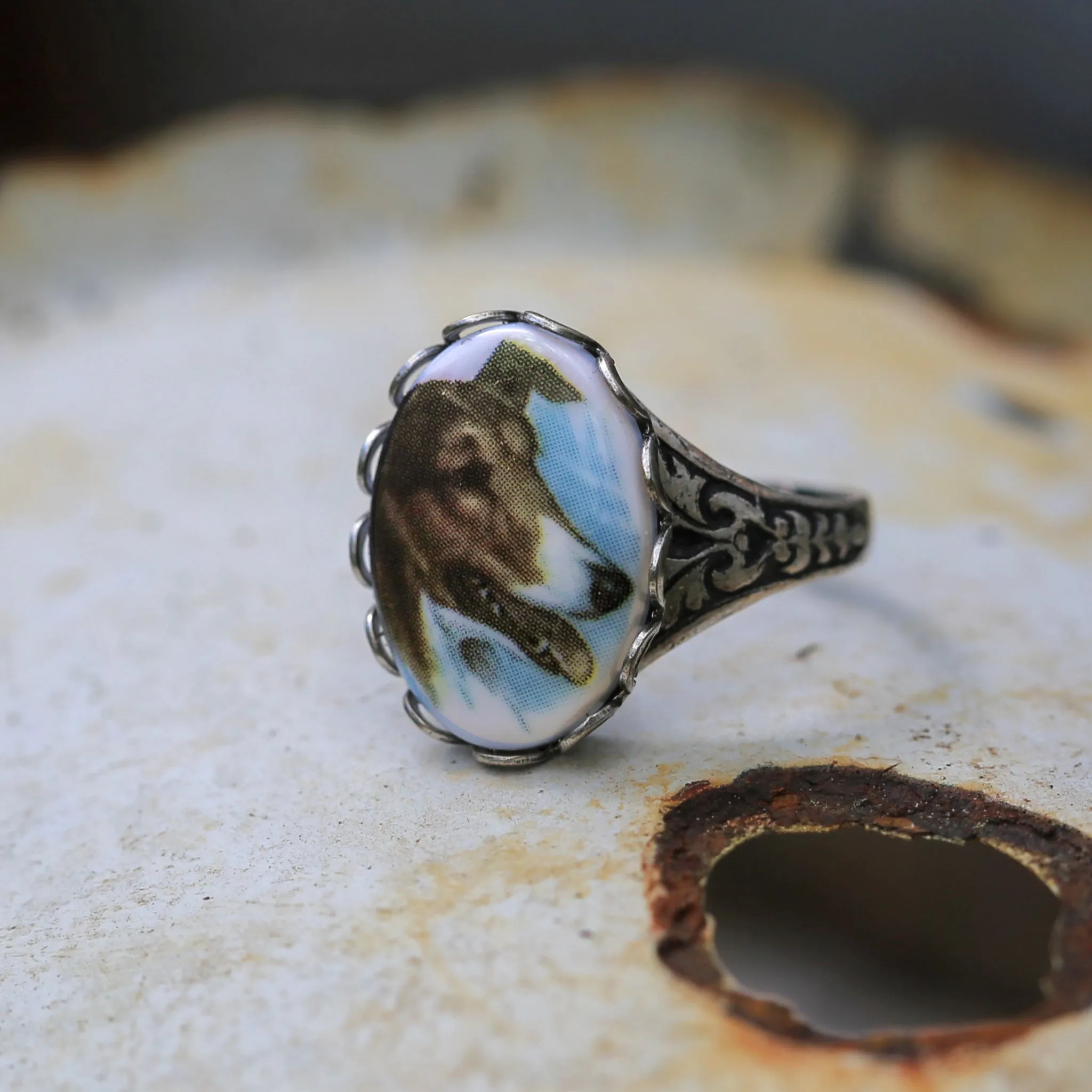 Vintage Dog Cameo Ring in Antiqued Silver or Brass - Choose a Canine
