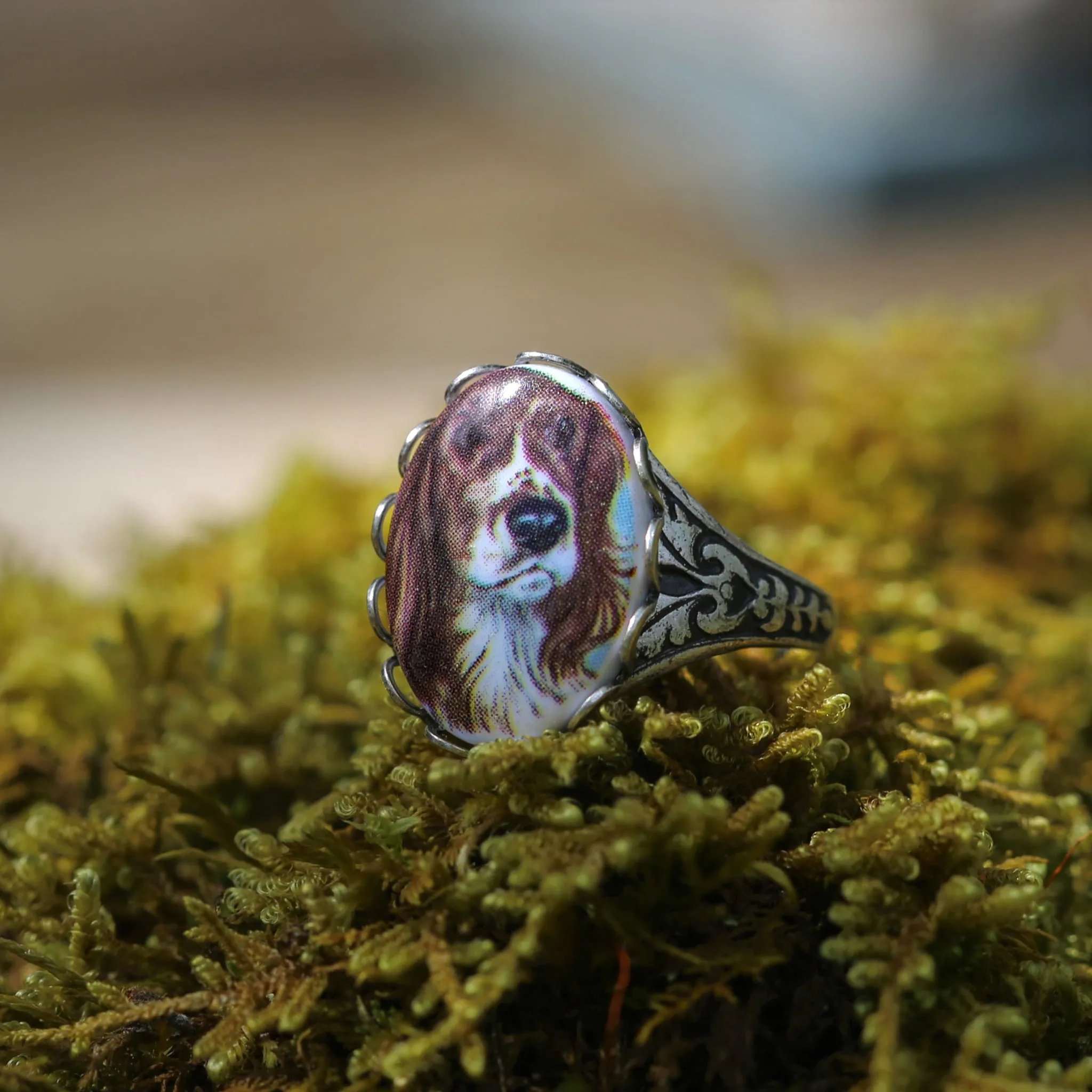 Vintage Dog Cameo Ring in Antiqued Silver or Brass - Choose a Canine