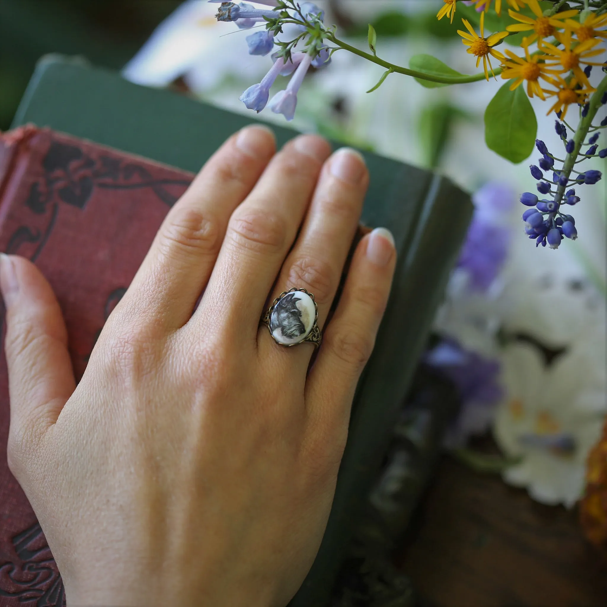Vintage Dog Cameo Ring in Antiqued Silver or Brass - Choose a Canine