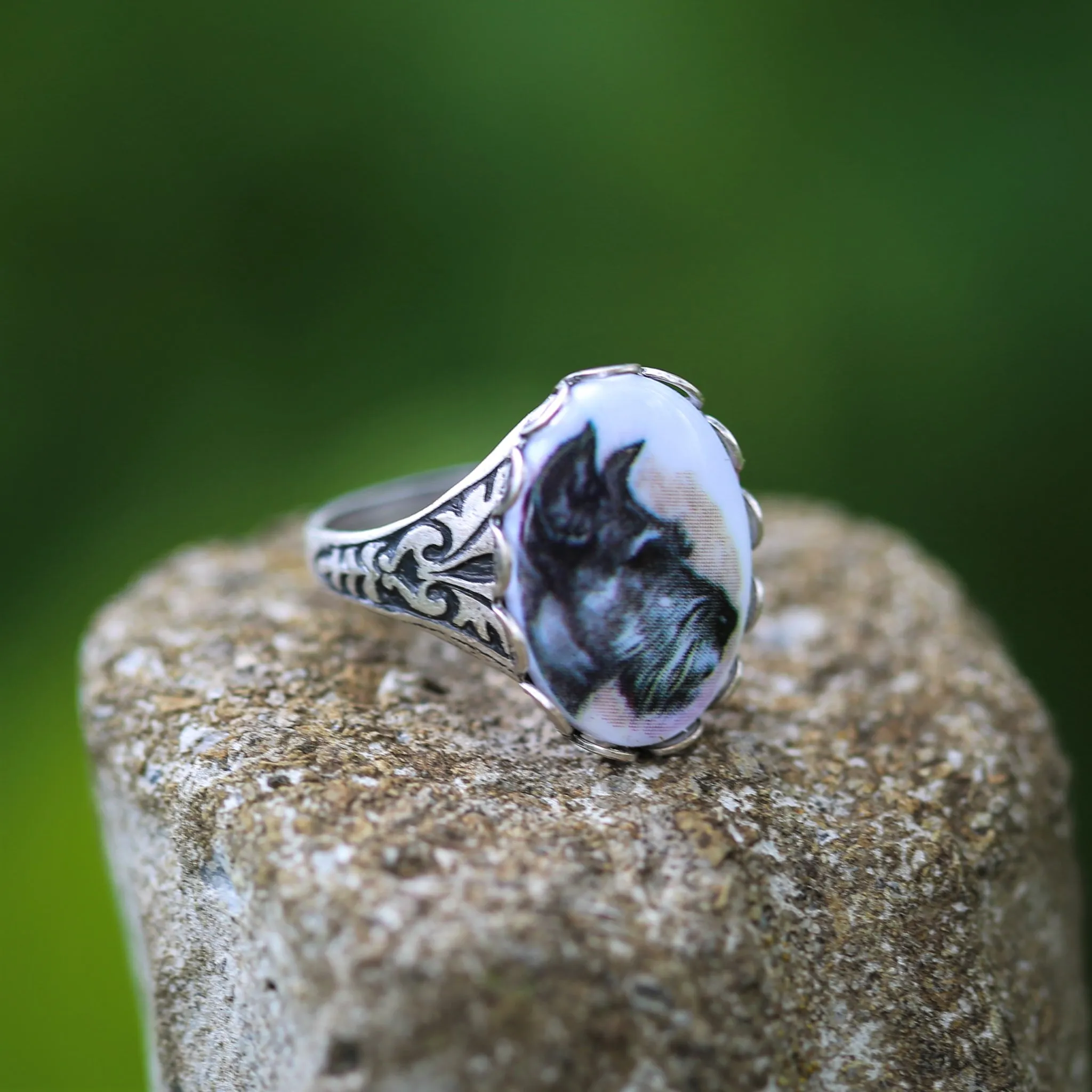 Vintage Dog Cameo Ring in Antiqued Silver or Brass - Choose a Canine