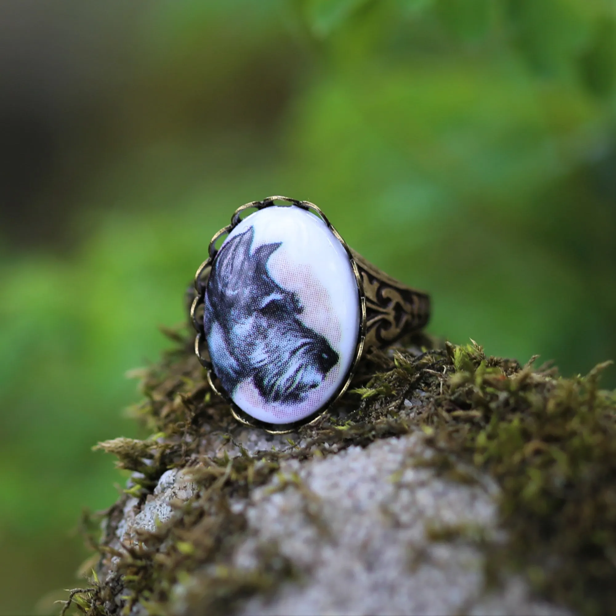 Vintage Dog Cameo Ring in Antiqued Silver or Brass - Choose a Canine