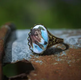 Vintage Dog Cameo Ring in Antiqued Silver or Brass - Choose a Canine