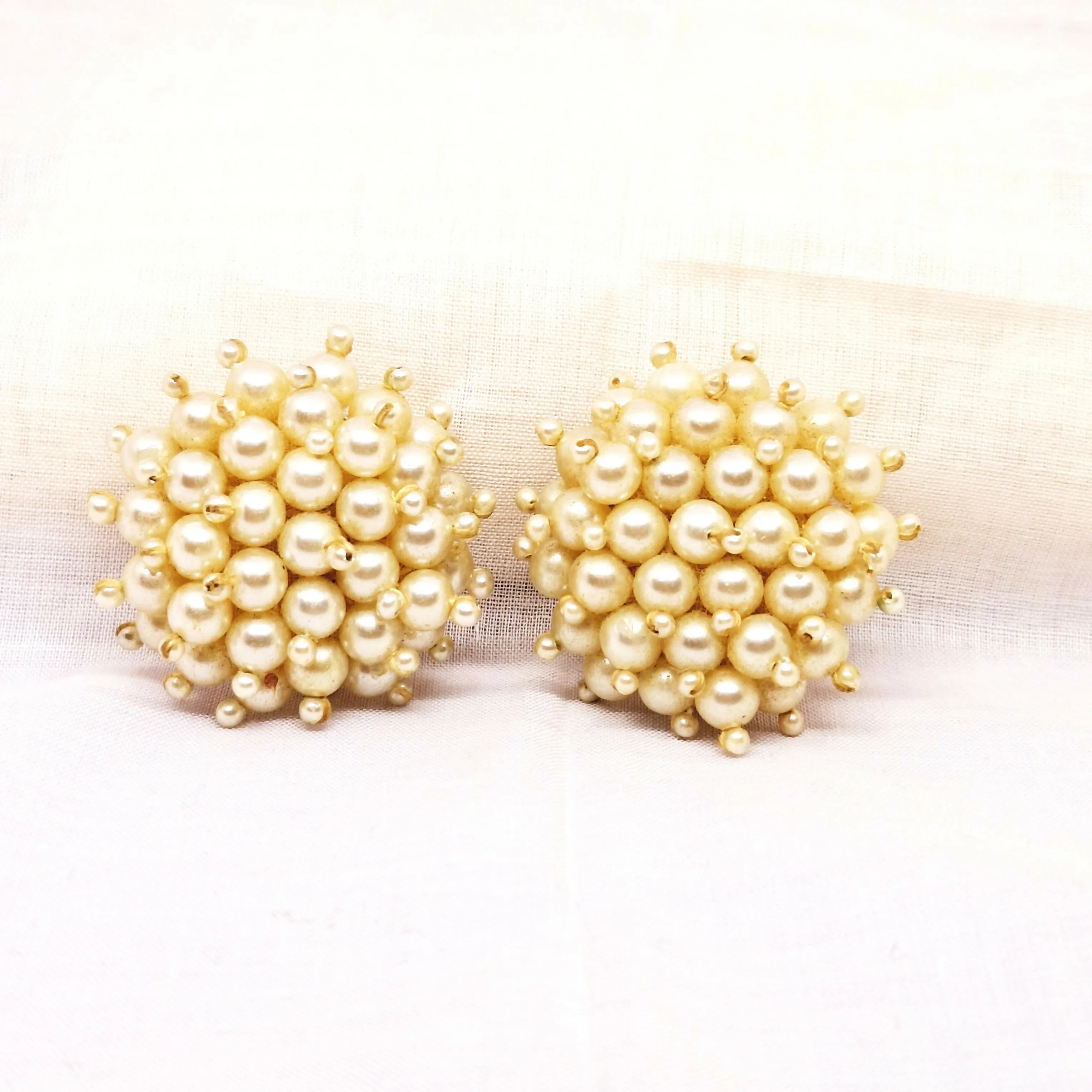 Vintage Pearl Cluster Clip-on Earrings