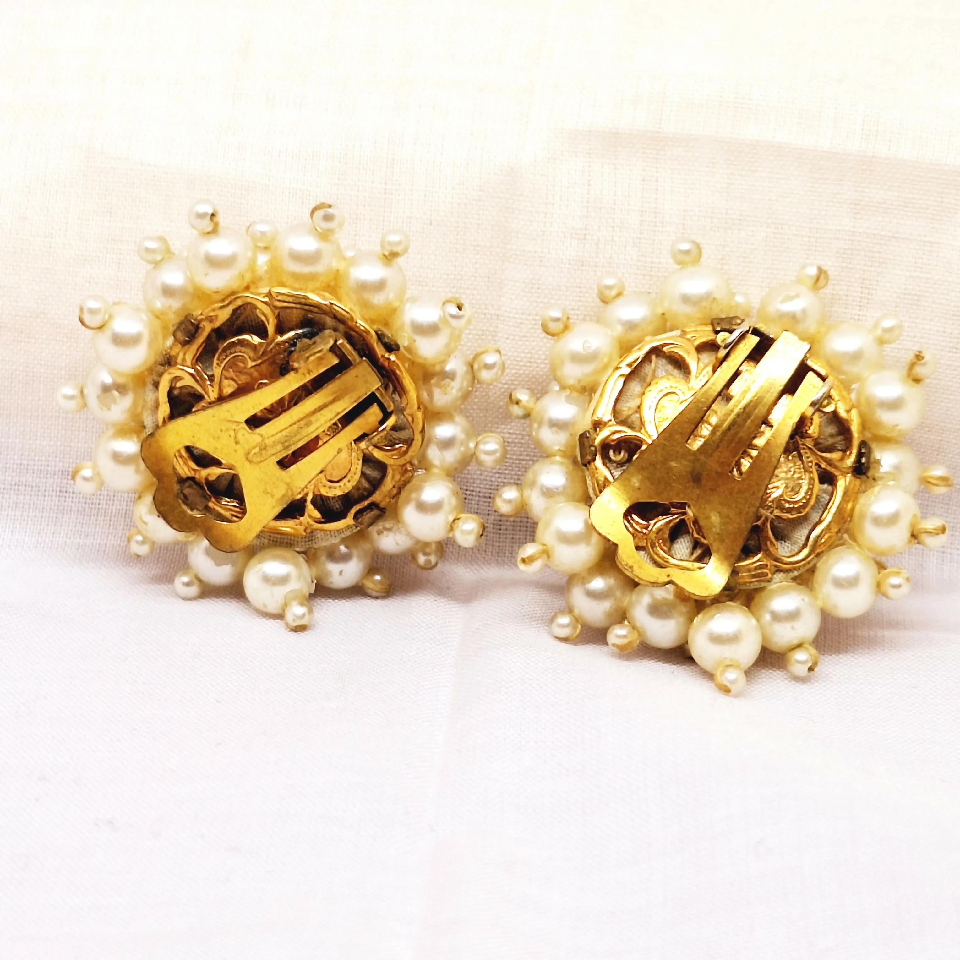 Vintage Pearl Cluster Clip-on Earrings