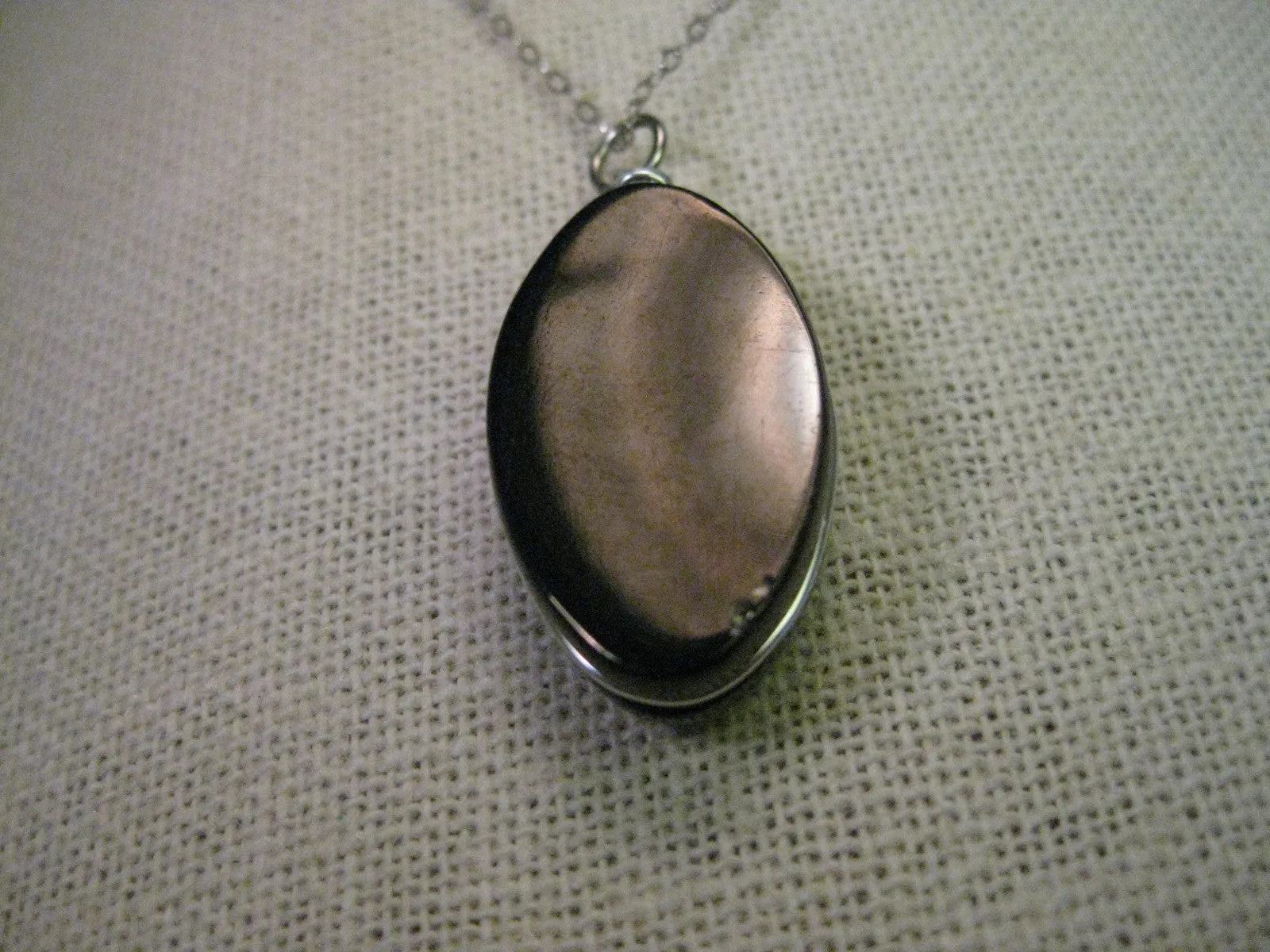 Vintage Sterling Silver Necklace, Black Oval Cameo, 16"