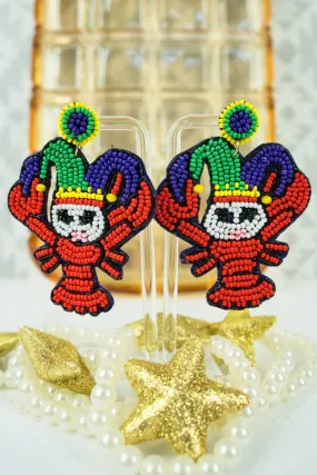 Viola Bejeweled Mardi Gras Crayfish Seed Bead Earrings