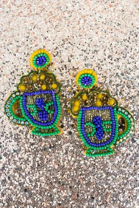 Viola Mardi Gras Cup of Cheer Seed Bead Earrings