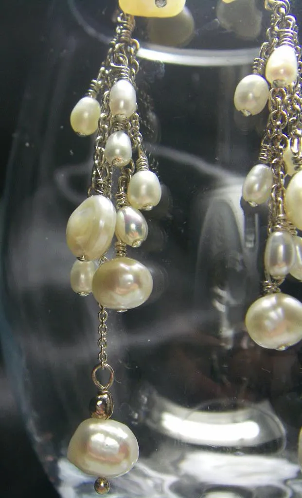 White Freshwater Pearl Cluster, Silver Earrings