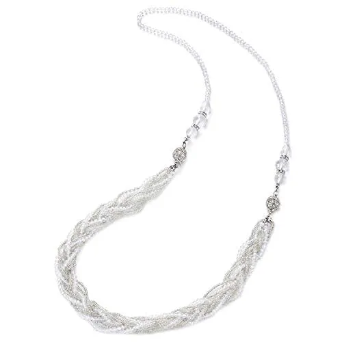 White Necklace Braided Crystal Bead Chains Rhinestone Magnetic Clasp Detachable Two Collar Necklace