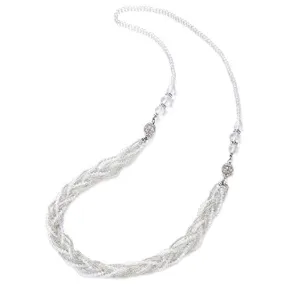 White Necklace Braided Crystal Bead Chains Rhinestone Magnetic Clasp Detachable Two Collar Necklace