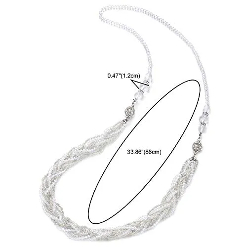 White Necklace Braided Crystal Bead Chains Rhinestone Magnetic Clasp Detachable Two Collar Necklace