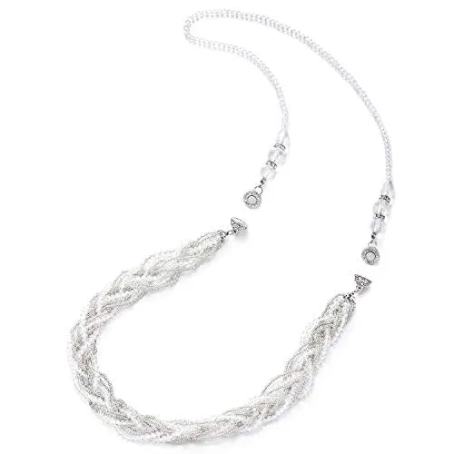 White Necklace Braided Crystal Bead Chains Rhinestone Magnetic Clasp Detachable Two Collar Necklace