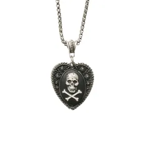 White Skull and Crossbones Cameo in Heart Necklace
