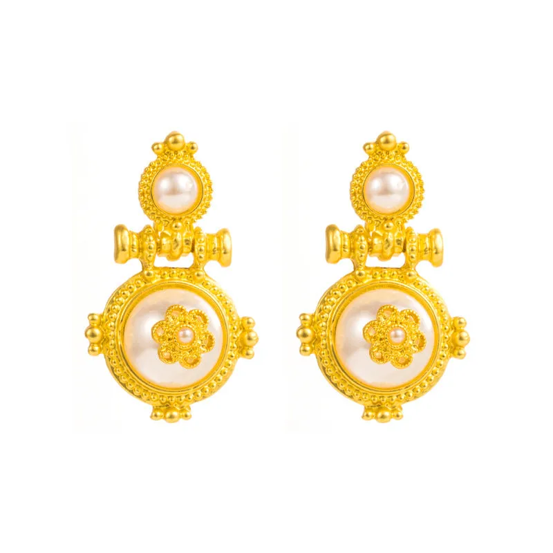 Wholesale Medieval Style Hollow Heart Rice Bead Earrings