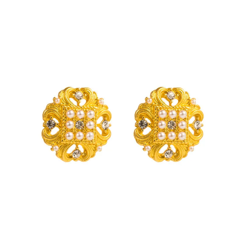 Wholesale Medieval Style Hollow Heart Rice Bead Earrings